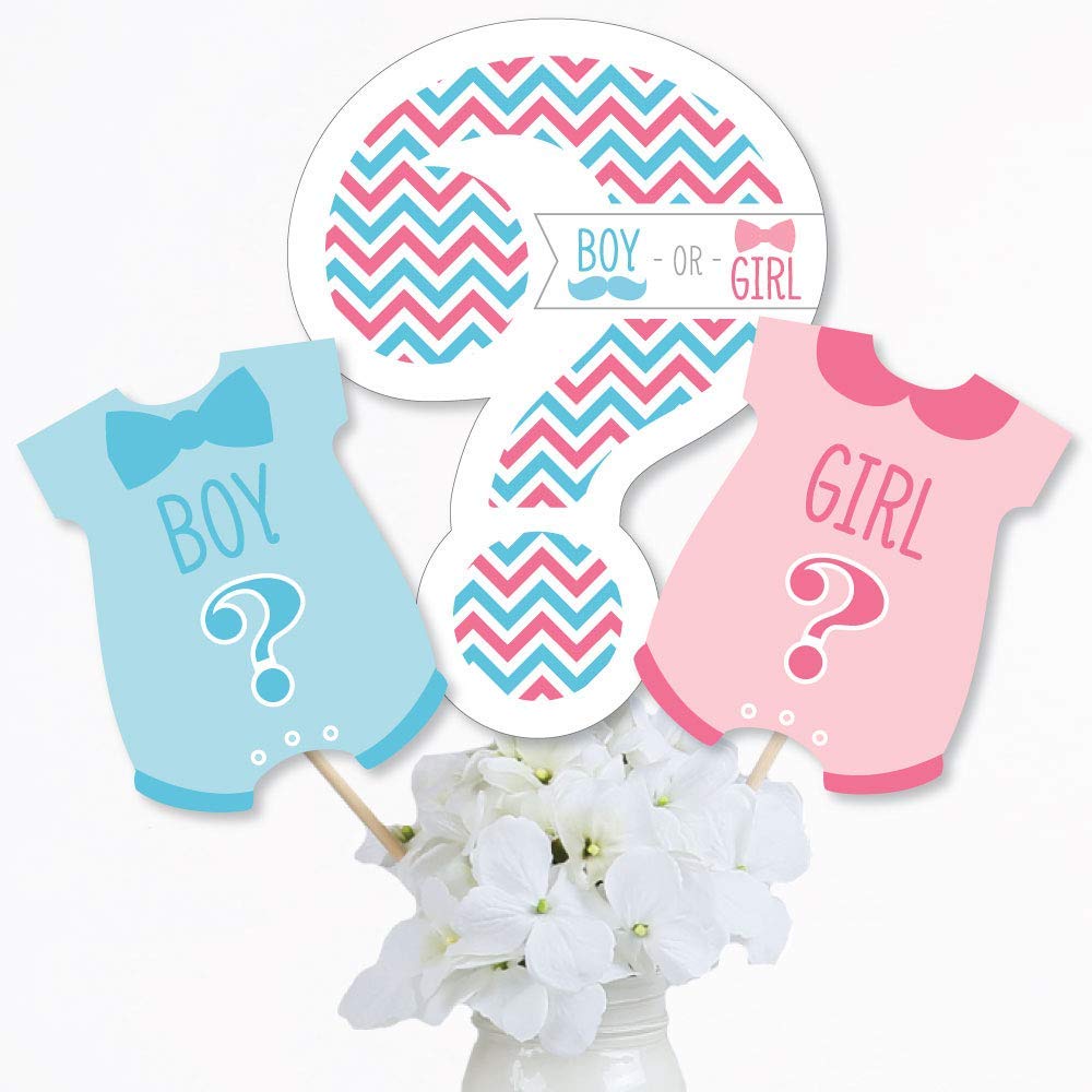 Big Dot of Happiness Chevron Gender Reveal - Gender Reveal Party Centerpiece Sticks - Table Toppers - Set of 15