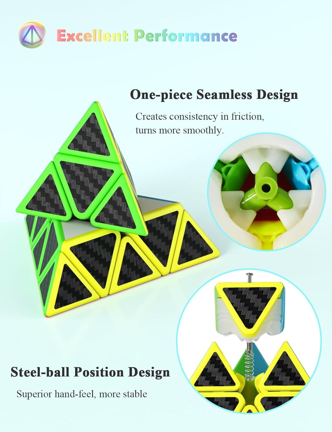 Roxenda Speed Cube Set, Speed Cube Bundle of 2x2 3x3 4x4 and Pyramid Cube Smoothly Magic Cubes Collection for Kids Teens & Adults [4 Pack] (Carbon