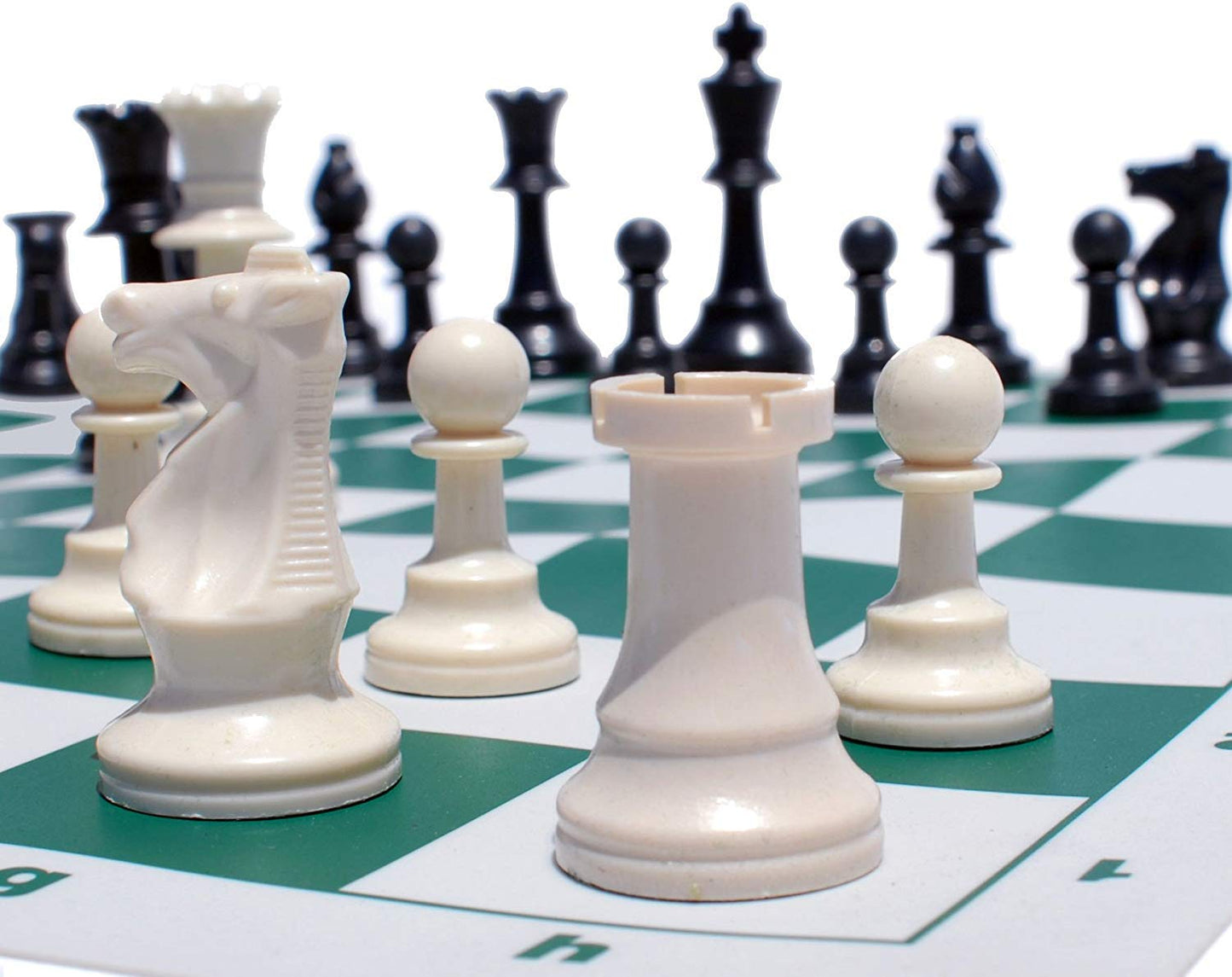 WE Games Tournament Chess Set w/Chess Pieces & Green Roll Up Vinyl Chess Board
