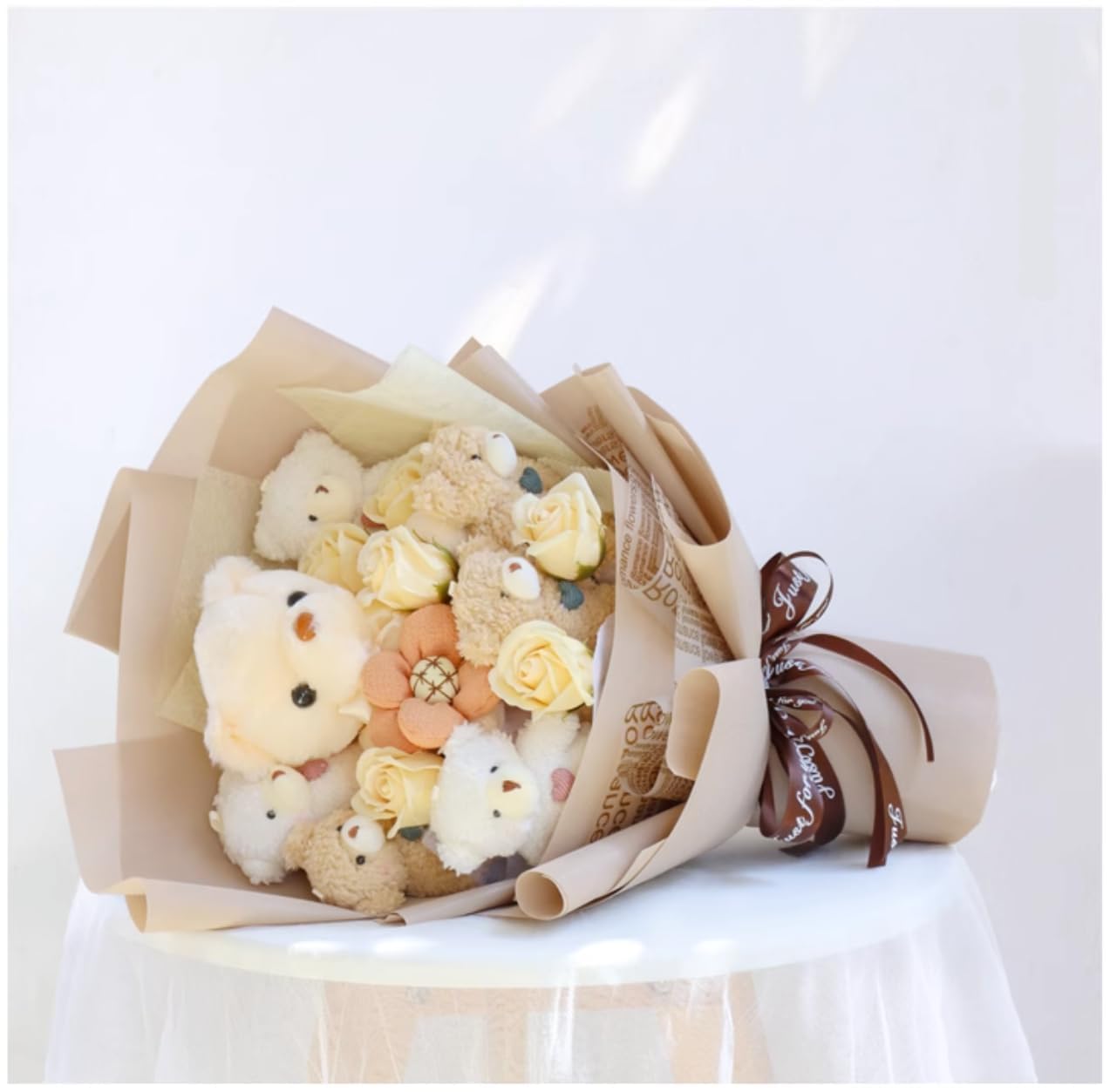 BBLION Cute Bear Bouquet - Handmade Plush Bear Bouquet with Cute Soap Flower for Any Occasions, Birthday, Bridal Shower, Graduation etc. (6 Little