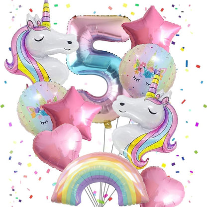 Unicorn Balloons Unicorn Birthday Party Decorations for Girls Foil Balloons Set Macaron and Rainbow Balloon Wedding Baby Shower Party Supplie (number