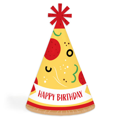 Big Dot of Happiness Pizza Party Time - Cone Happy Birthday Party Hats for Kids and Adults - Set of 8 (Standard Size)