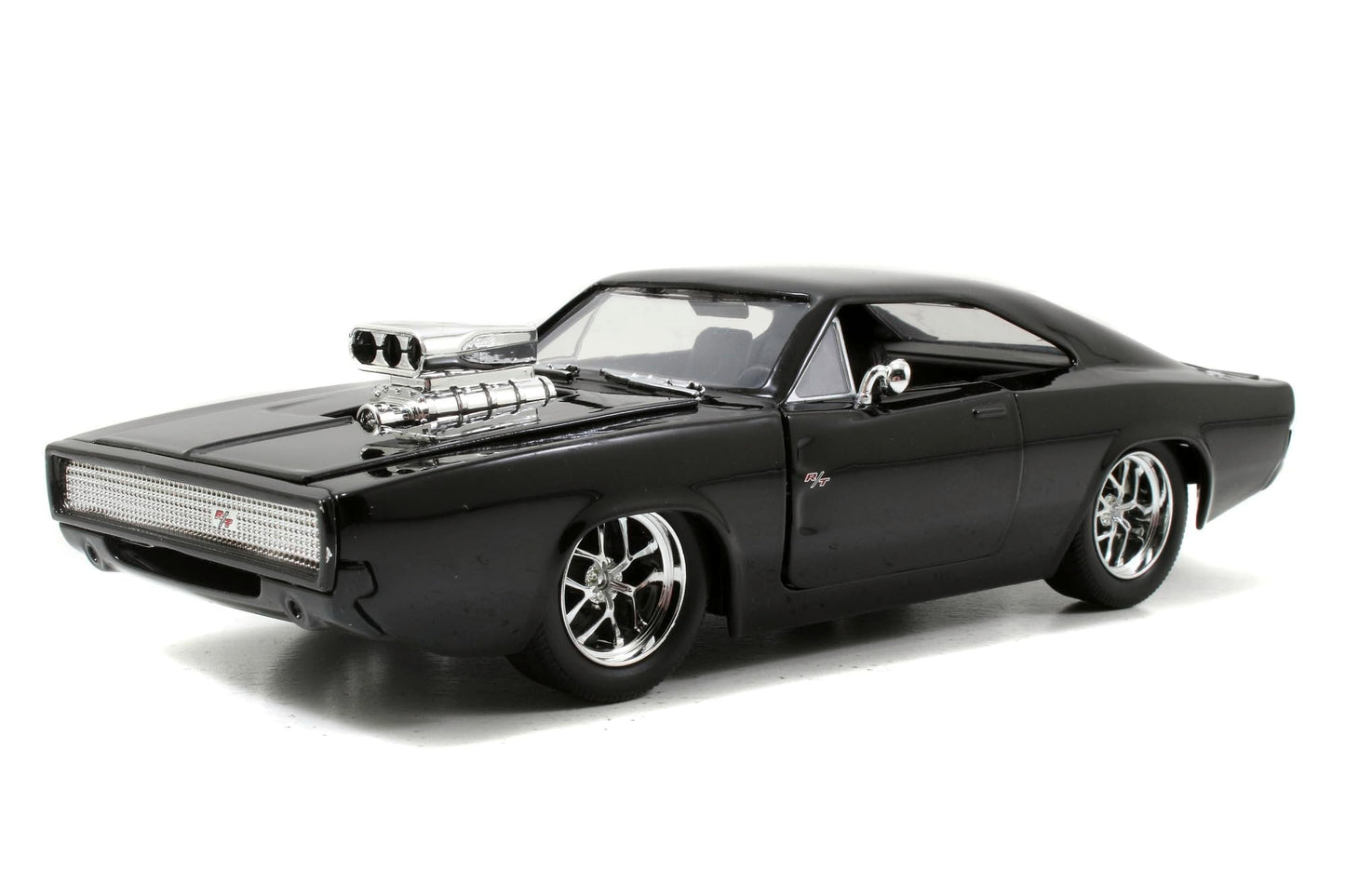 Jada Toys Furious 7 1970 Dodge Charger - 1:24 Scale Die-cast Vehicle - Opening Doors, Hood, Trunk - Rubber Tires - Ages 8+ - Glossy Black
