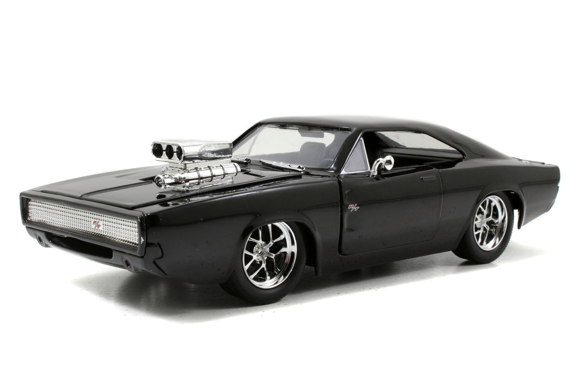 Jada Toys Furious 7 1970 Dodge Charger - 1:24 Scale Die-cast Vehicle - Opening Doors, Hood, Trunk - Rubber Tires - Ages 8+ - Glossy Black