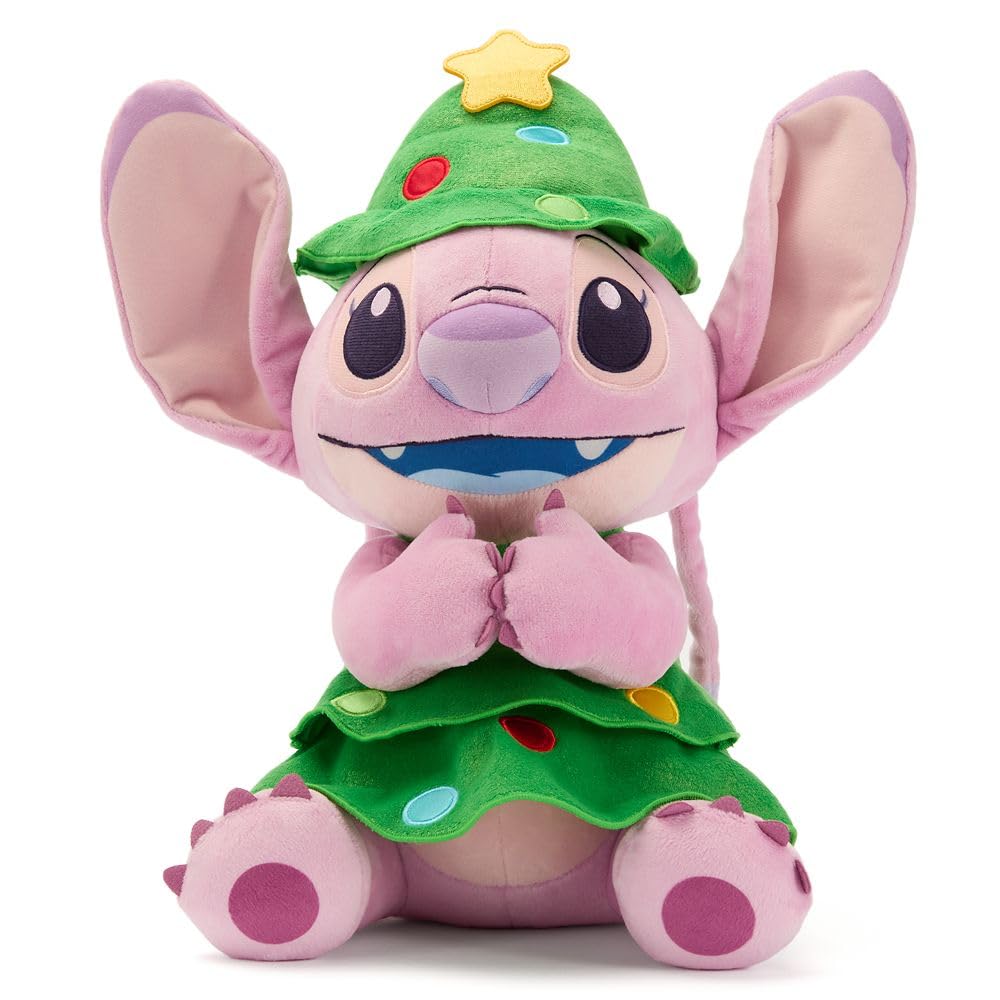 Disney Store Official Angel Holiday Plush - Lilo & Stitch Christmas Stuffed Animals - 14 Inch Disney Plushy - Features Christmas Tree Costume Dress