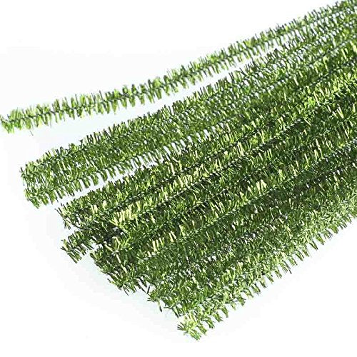 Pack of 300 Gold Purple and Green Metallic Tinsel Pipe Cleaners. Fuzzy Stick Tinsel Stems Mardi Gras Arts and Crafts Shapes, Flowers, Animals, Figures