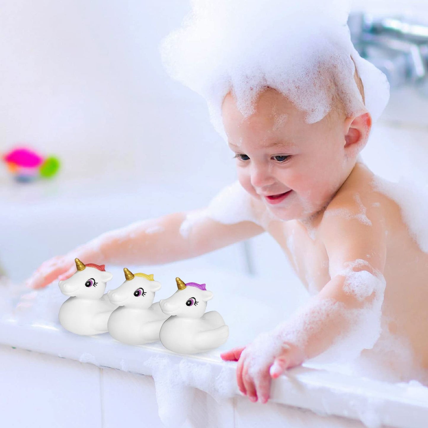 Baby Bath Toys,Cute Unicorn Bath Toys for Toddlers,Squirt Bathtub Toys for Boys Girls,Rubber Floating Shower Toys Gifts 4pcs Set