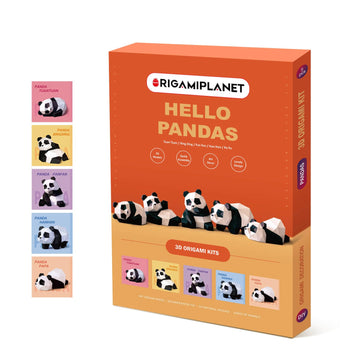 ORIGAMIPLANET Hello Pandas 3D Origami Paper Craft Gift Set 5 pcs, Panda Fanfan/Xingxing/Papa/Hanhan/Tuan Tuan Pre Cut Origami Kit, Cute Animal Paper