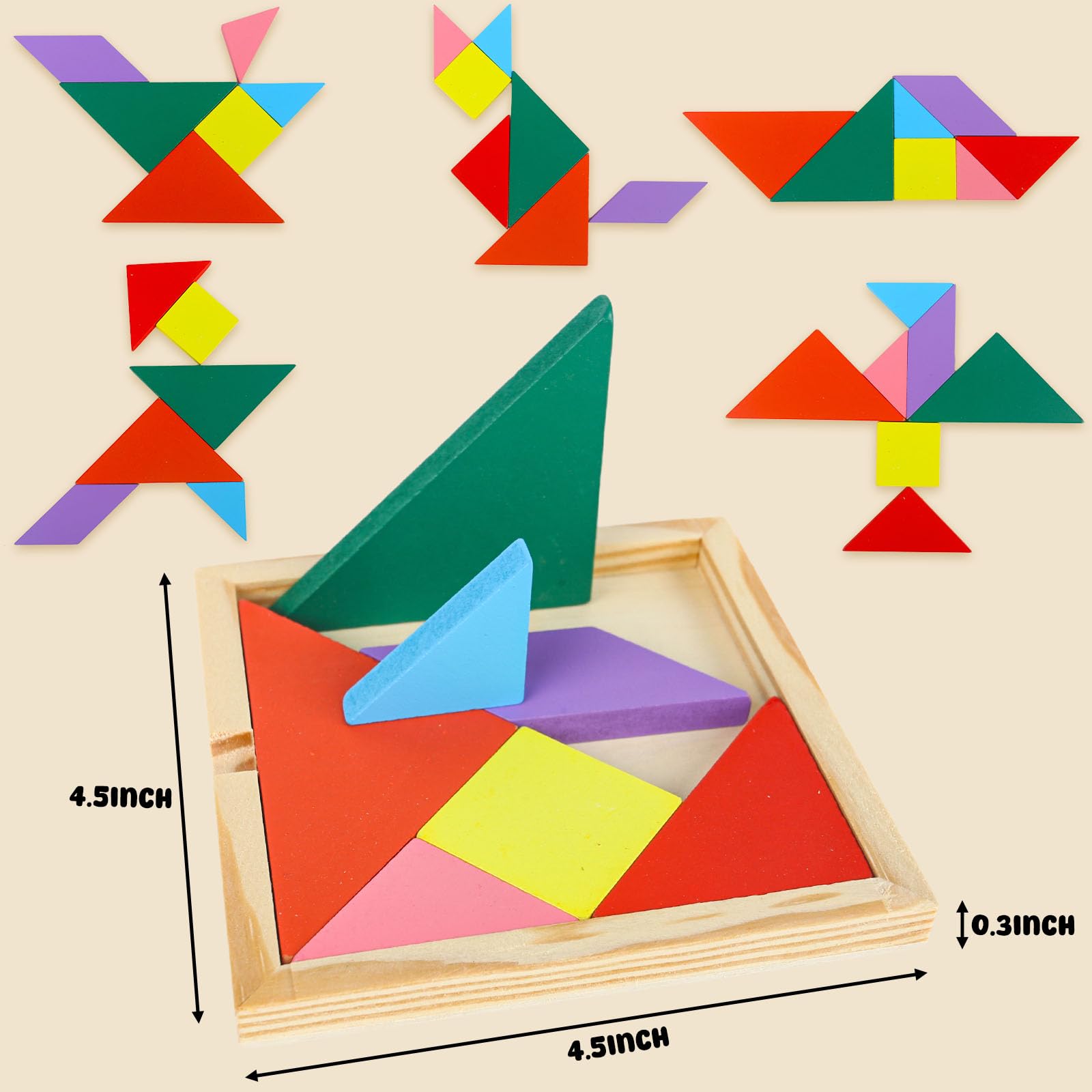 3 Otters Tangram Puzzle, Wooden, 4PCS