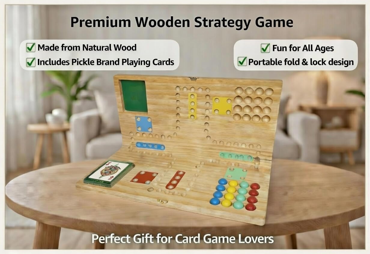 Pickle Sports Get Out Card Marble Wood Board Game (Folding Portable Travel Board)