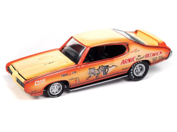 1969 Pontiac GTO Orange & Cream Fade w/Graphics Arnie The Farmer Beswick Racing Champions Mint 2023 Release 1 Limited Edition 2500 Pieces Worldwide