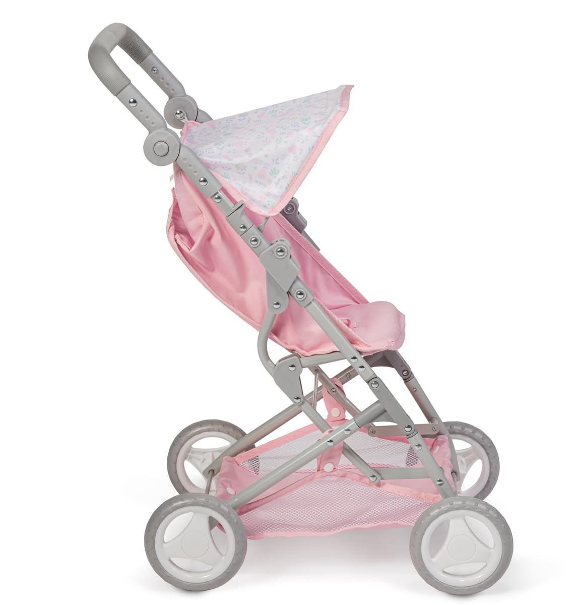 JC Toys - Berenguer Boutique | Fashionable Stroller with Canopy and Storage | Simple Folding |Pink Floral Collection | for Dolls up to 18" | Ages 3+