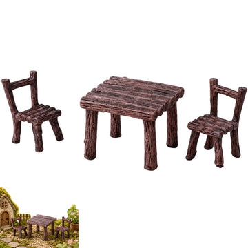 Miniature Furniture Set, Mini Table and Chairs, Wooden Garden Decor for Tiny Houses, Micro Landscape Accessories (A-1)