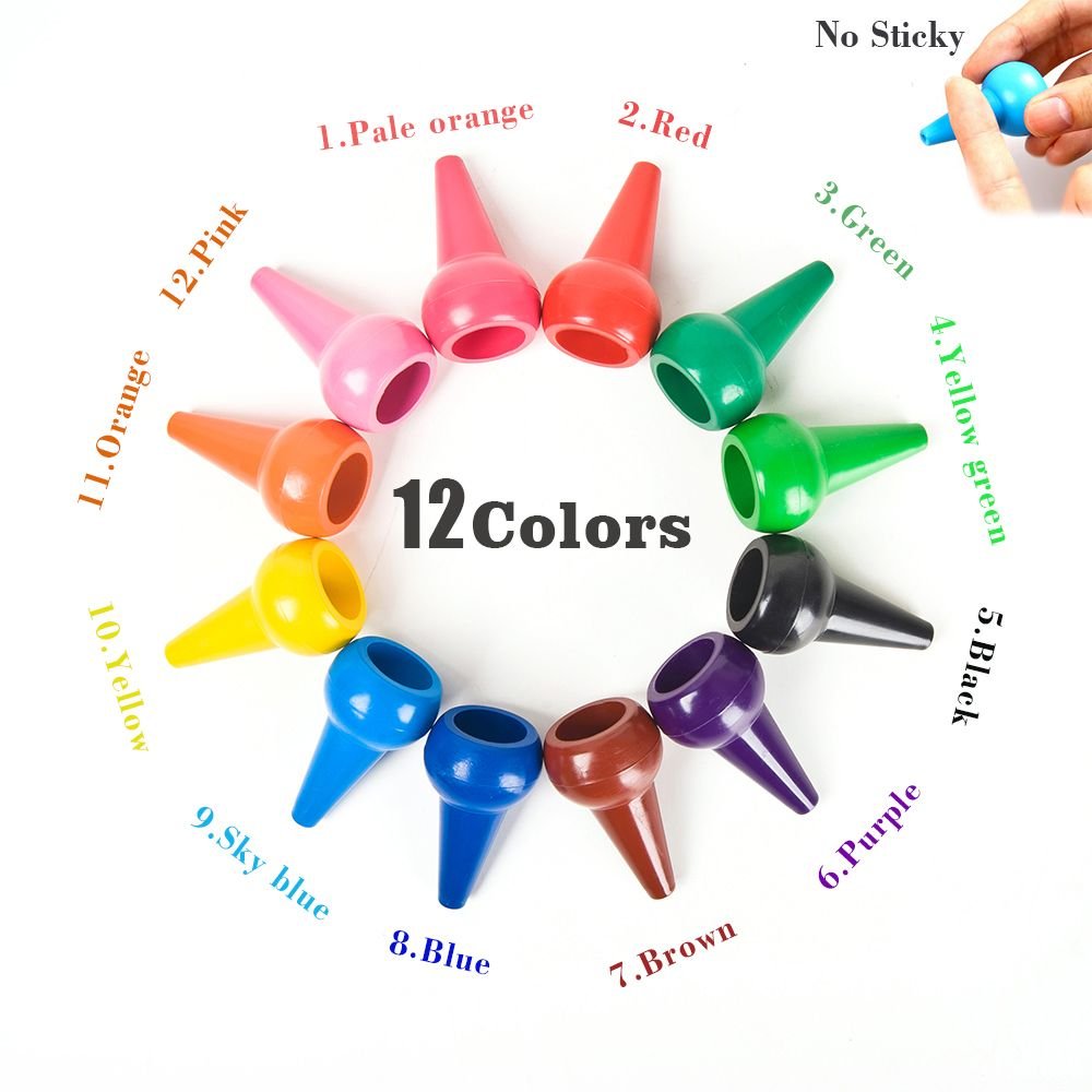 LECAMEBOR Finger Crayons, Non-Toxic Crayon for Kids Washable Palm-Grip Crayons 12 Colors Paint Crayon Sticks Stackable Toys for Boys and Girls