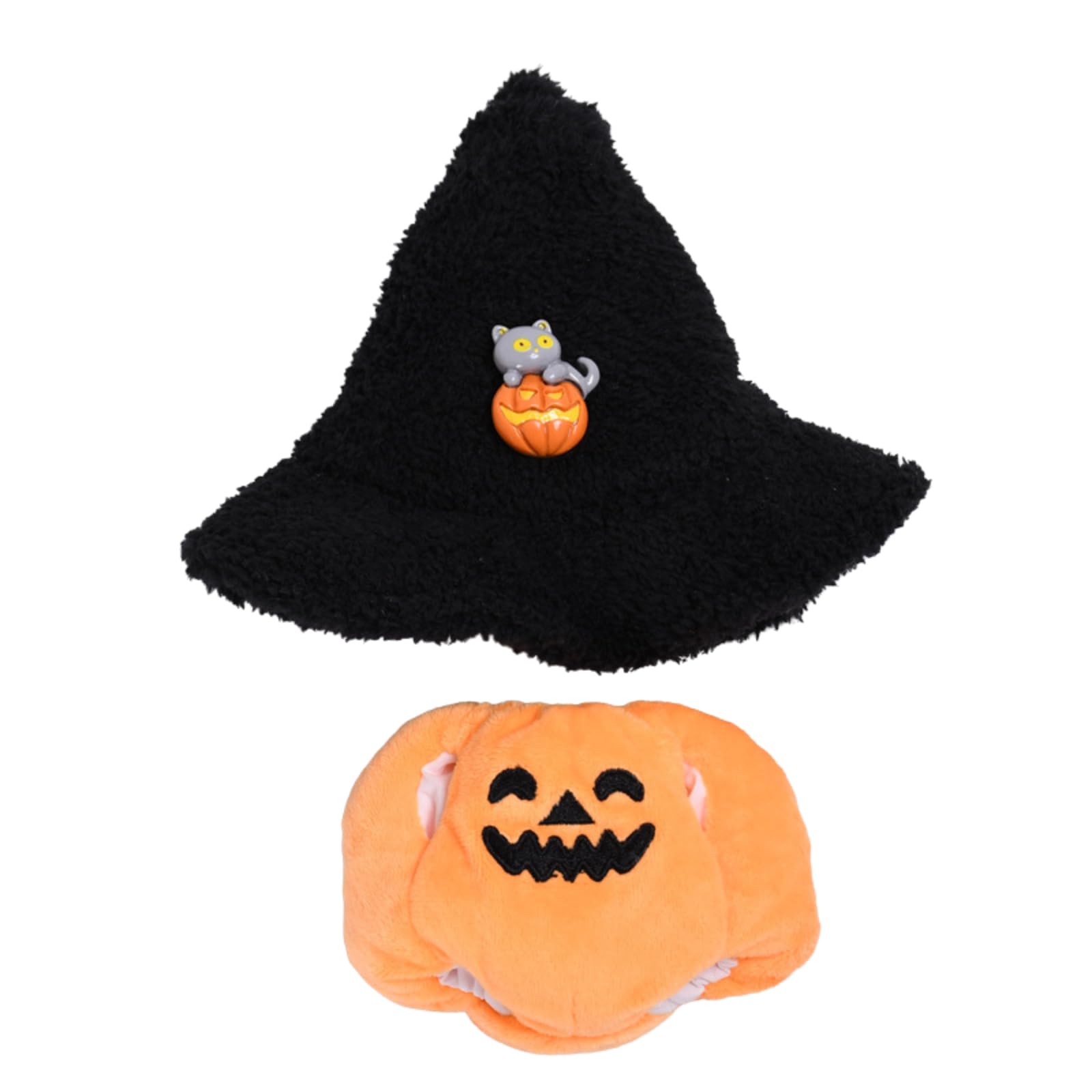 2-Piece Halloween Costume Set for 15cm 17cm Dolls Pumpkin Dress Witch Hat Gift Party Decoration (No Doll) (Pumpkin Set Black Hat)