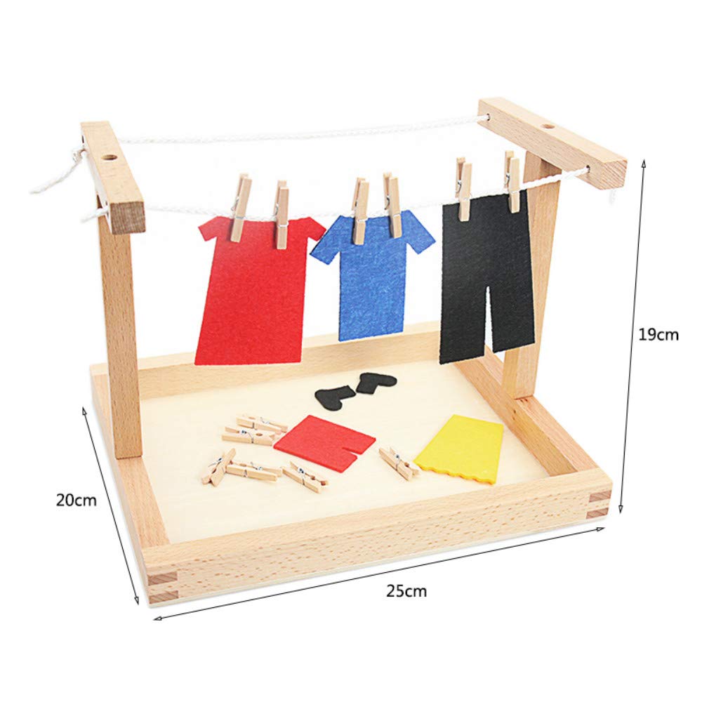 Montessori Wooden DIY Mini Simulation Clothes Drying Frame Clothes Suit Toys for Baby Children Basic Life Practice Training Toys
