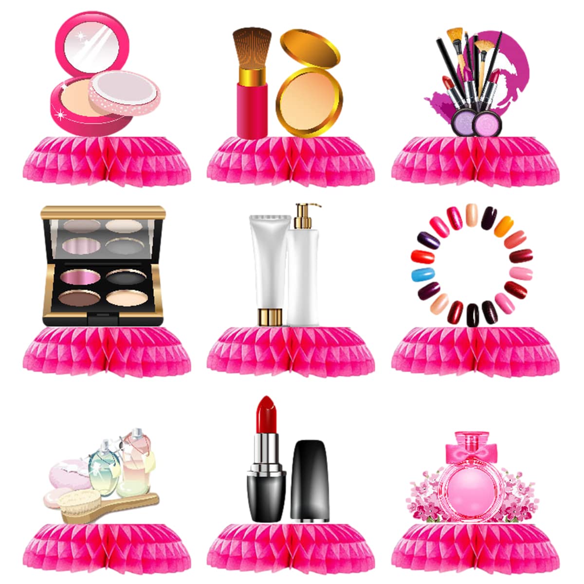 9Pack SPA Makeup Party Honeycomb Centerpiece Table Decorations,SPA Makeup Party Decorations