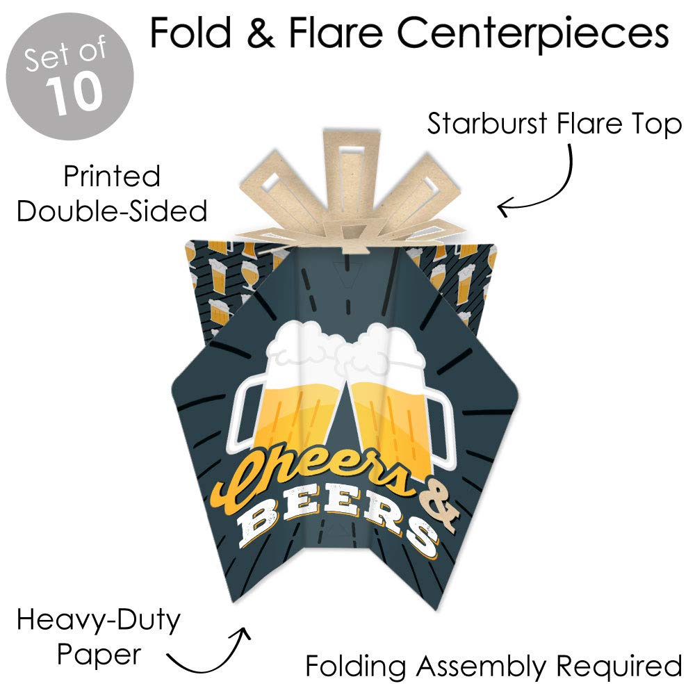 Big Dot of Happiness Cheers and Beers Happy Birthday - Table Decorations - Birthday Party Fold and Flare Centerpieces - 10 Count