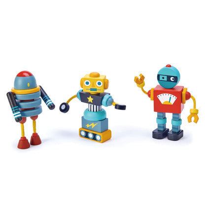 Tender Leaf Toys - Robot Construction - 17 Pieces Wooden Construction Set to Build and Stack 3 Robot in Endless Variations - Develops Problem Solving