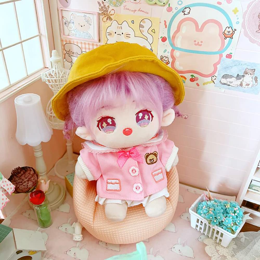 niannyyhouse 20cm Plush Doll Clothes College Uniform Hat Jacket Skirt 8in Kpop Doll Clothing (Pink)