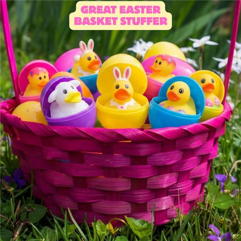 ArtCreativity 2.5 Inch Easter Rubber Ducks for Kids, Assorted Mini, Basket Stuffers, Egg Hunt Surprise Toys, Party Favors, Jeep and Bath, 12-Pack