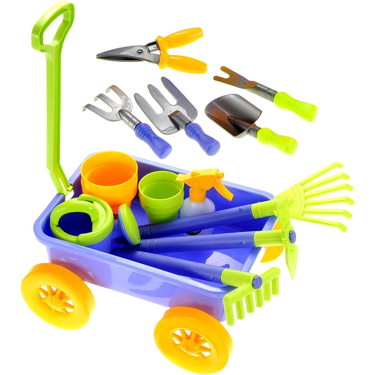 PowerTRC Garden Wagon & Tools Toy Set 15 Pcs Kids Gardening Tools & Wagon Toy Set - Outdoor Toddler Toys Kids Gardening Set - Beach, Sand, Garden Toys