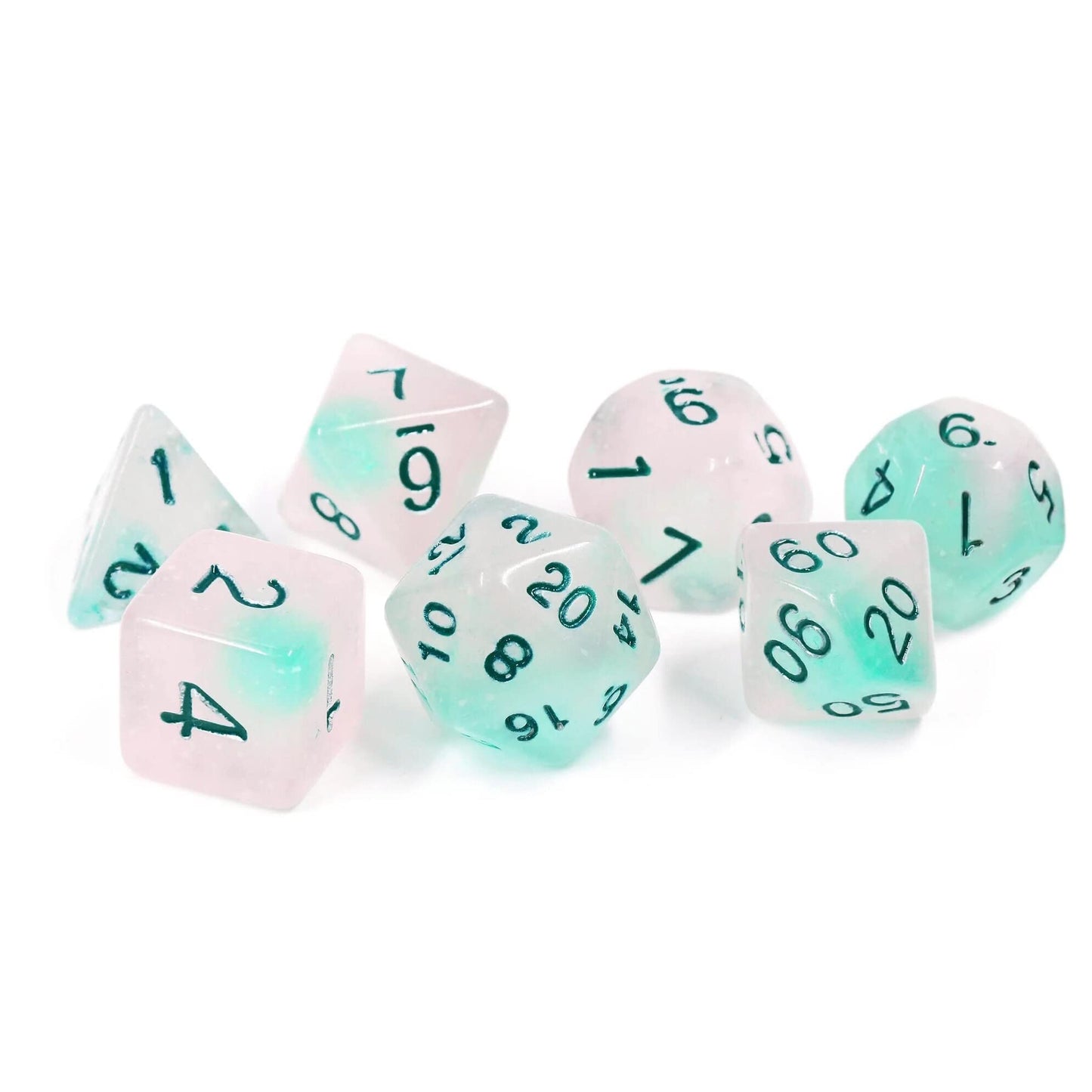 Set of 7 Dice: Glow-in-The-Dark Frosted Glowworm