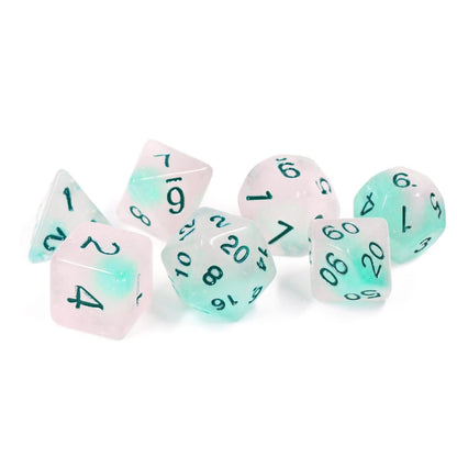 Set of 7 Dice: Glow-in-The-Dark Frosted Glowworm