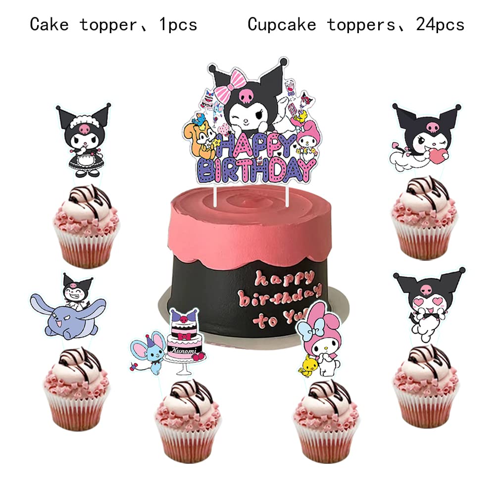 25PCS kuromi and melody Cake Toppers Cupcake Toppers Cake Decorations,kuromi and melody Birthday Party Supplies Decorations (25pcs)