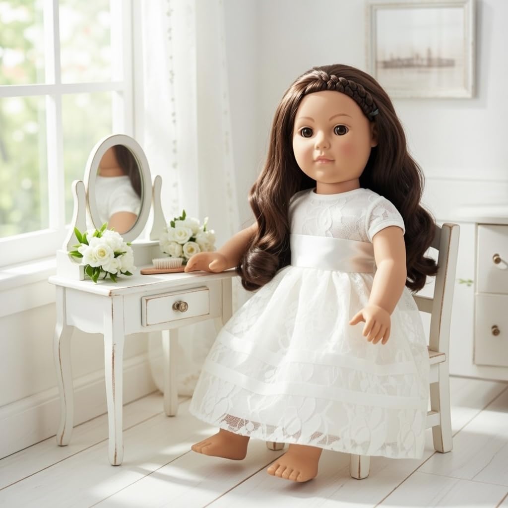 Emily Rose 18 Inch Doll Wedding Dress with Veil - White Bridal Gown & First Communion Outfit for American Girl Dolls