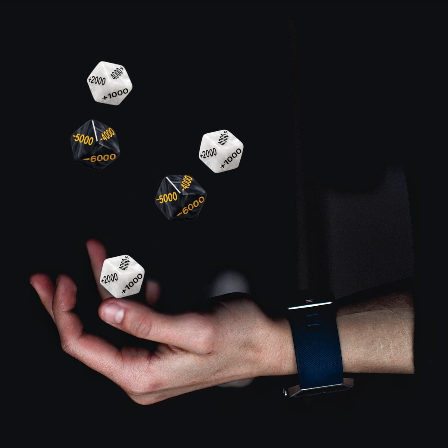 32 PCS Power Counter Dice Set, 16 Positive (+1000-+6000) & 16 Negative (-1000-6000), Premium Black & White Marble Finish, Compatible with One Piece