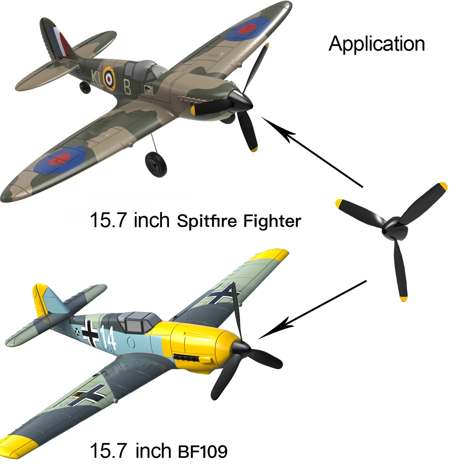 FLYCOLOR 3 Sets Rc Plane 3-Blade Propeller with Propeller Savers and one Adapters for VOLANTEXRC 761-11 761-12 761-13 P40 BF109 Airplane