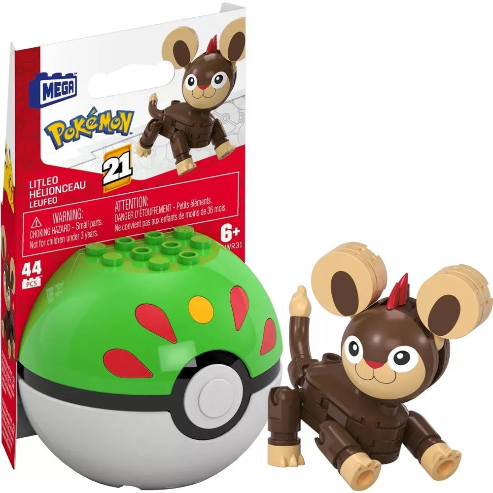 MEGA Pokémon Litleo Building Toy Kit, Poseable Action Figure (44 Pieces) for Kids, Plastic