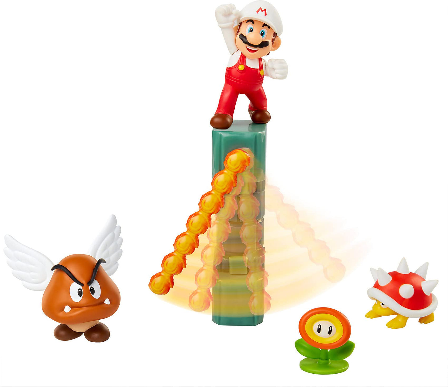 Nintendo Super Mario Lava Castle 2.5" Figure Diorama Play Set, Includes: Fire Mario, Spiny, & para Goomba, Mechanical Spinning Fireballs, Block & Fire