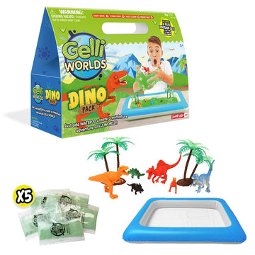 ZIMPLI Kids Gelli Adventures Dino Pack, 5 Use, 8 x Dinosaur Figures, Inflatable Tray, Imaginative Prehistoric Dinosaur Playset, Educational Science