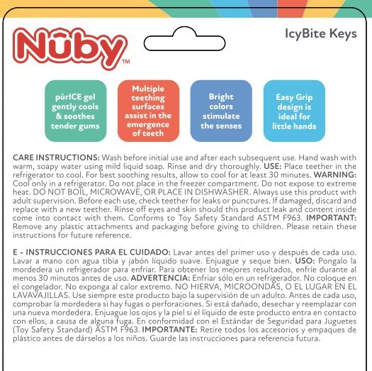 Nuby IcyBite Ice Gel Teether Keys for Infants - Silicone Baby Teether Toys - Gentle on Sore Gums - Baby Teething Relief - 3+ Months - Blue
