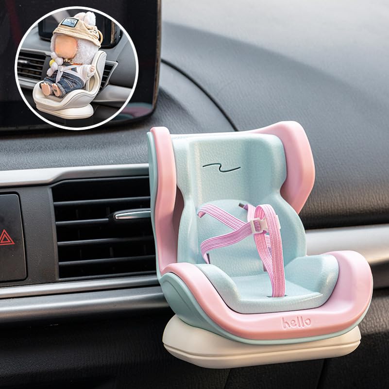 Labubu Compatible Car Safety Seat Model - OB11 Doll Display Stand for Vehicle or Desktop Decoration, Collectible Toy Accessories (Pink&Blue)