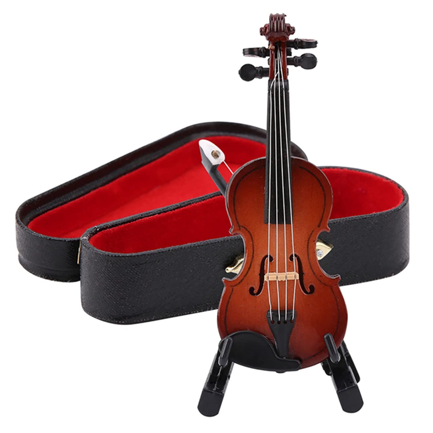 Mini Violin, Wooden Miniature Violin Model with Bow Stand Case Dollhouse Accessories for Home Office Decor Birthday Christmas Gift