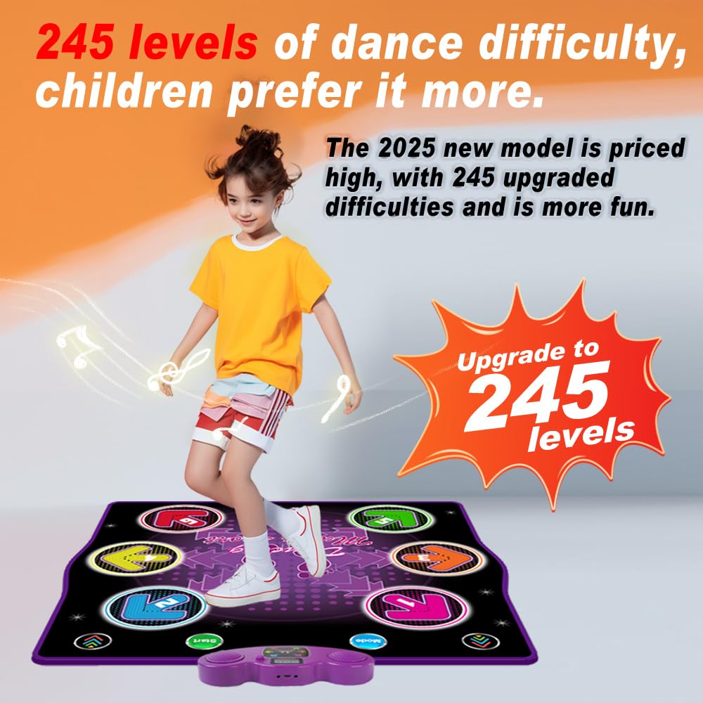 HTASKTEXEH Dance mat Toys for Kids Ages 3-12 and Adults, Electronic Dance Pad with Light-up 6-Button Connectable to Cell Phone, Musical Dance Toys
