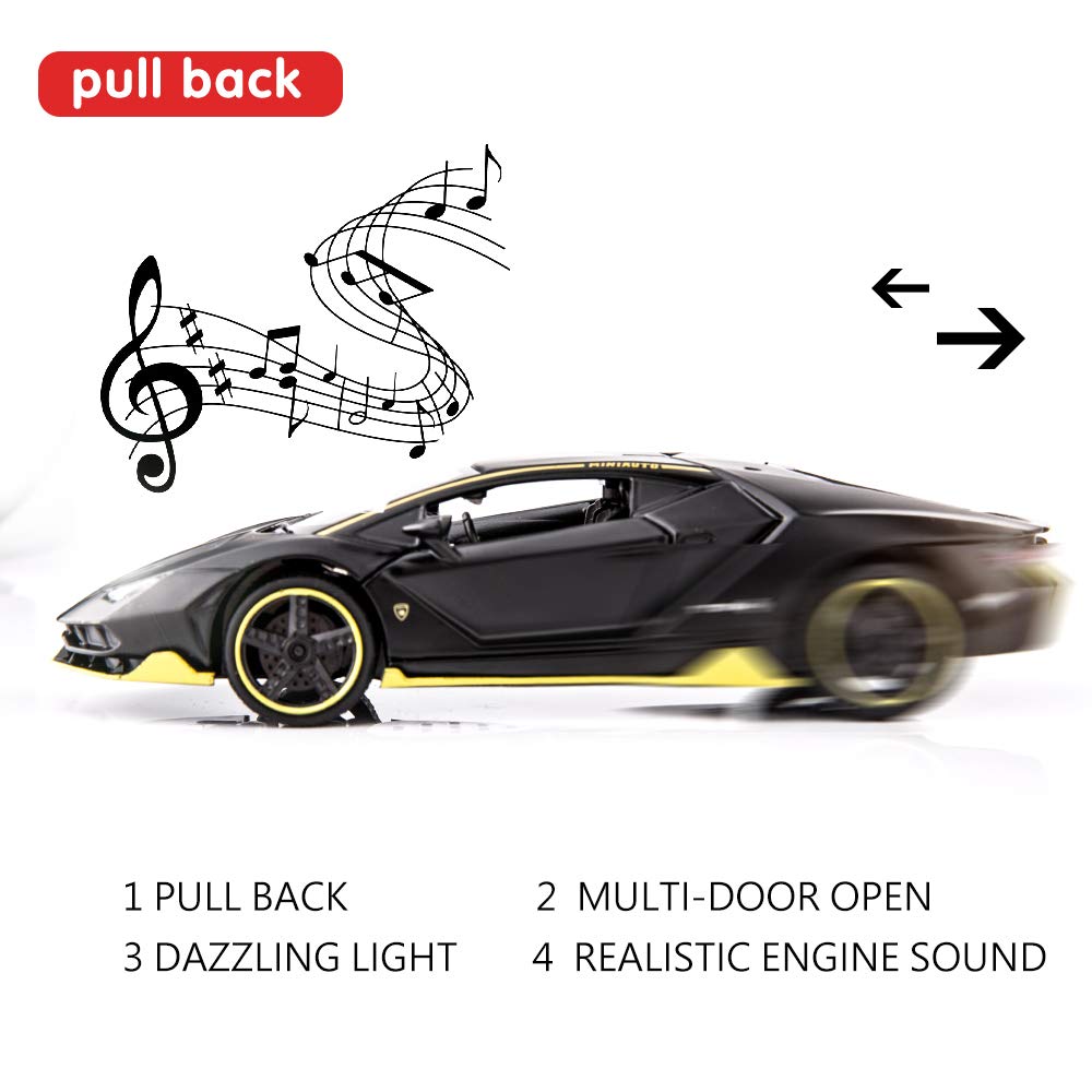 BDTCTK 1:32 Lambo LP770 Car Model Toy Child Sound and Light Pull Back Car Zinc Alloy Toys for Kids Boy Girl Gift (Black)