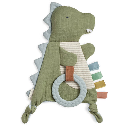 Itzy Ritzy - Bitzy Crinkle Sensory Toy Dinosaur with Crinkle Sound for Babies & Toddlers - Features Soft Braided Teething Ring & Textured Ribbons