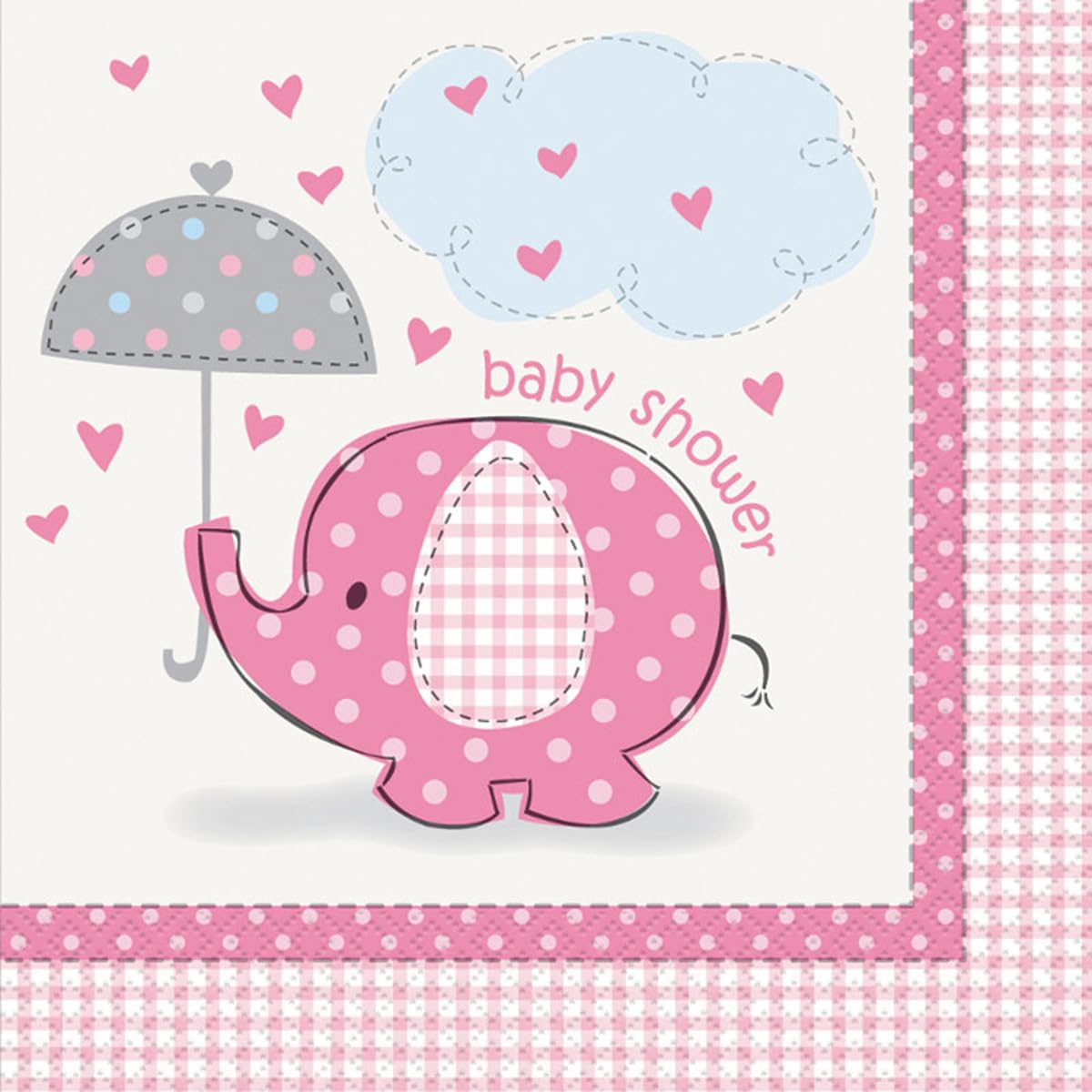 Unique Pink Elephant Girl Baby Shower Napkins, 16ct, 6.5", Model:41652