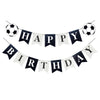 Soccer Black White Happy Birthday Banner, Football Birthday Banner for Boys Girls Birthday Party Decorations, Swallowtail Flag Happy Birthday Bunting
