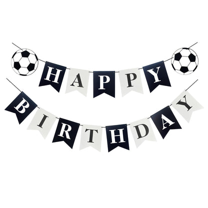 Soccer Black White Happy Birthday Banner, Football Birthday Banner for Boys Girls Birthday Party Decorations, Swallowtail Flag Happy Birthday Bunting
