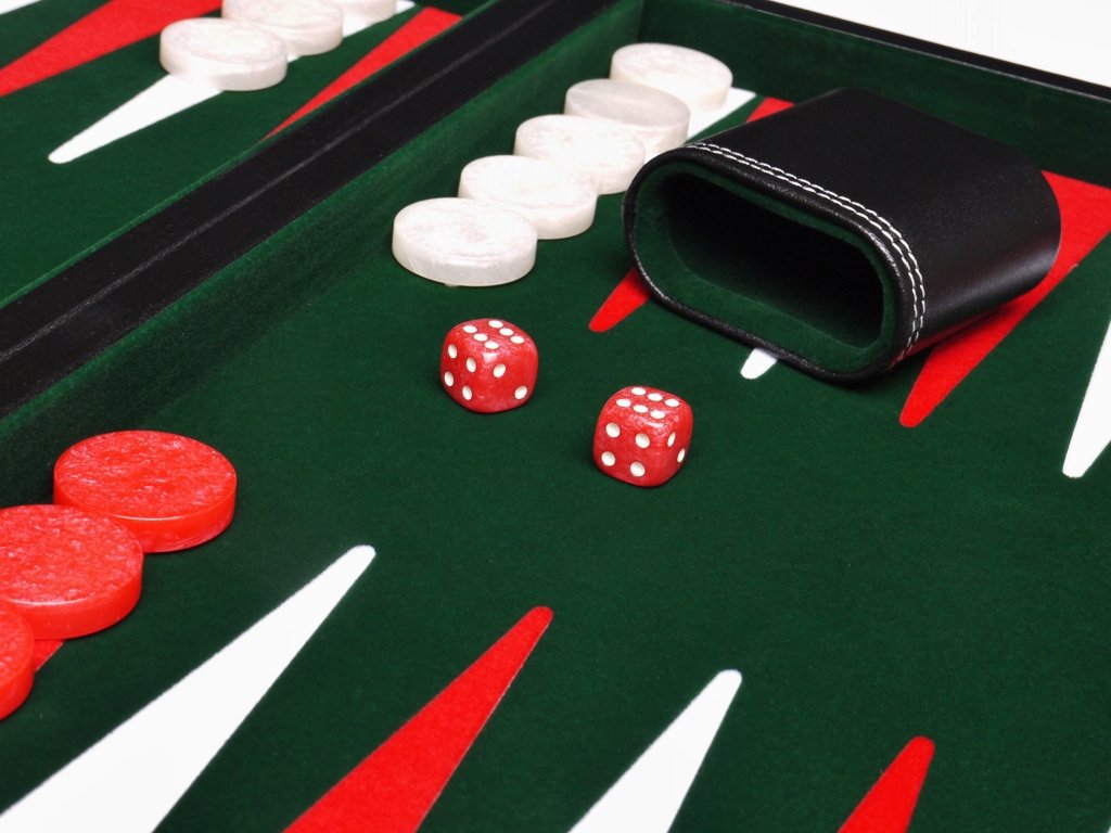 18" Leatherette Backgammon Set - Inlaid Velvet Field - Black/Green Board