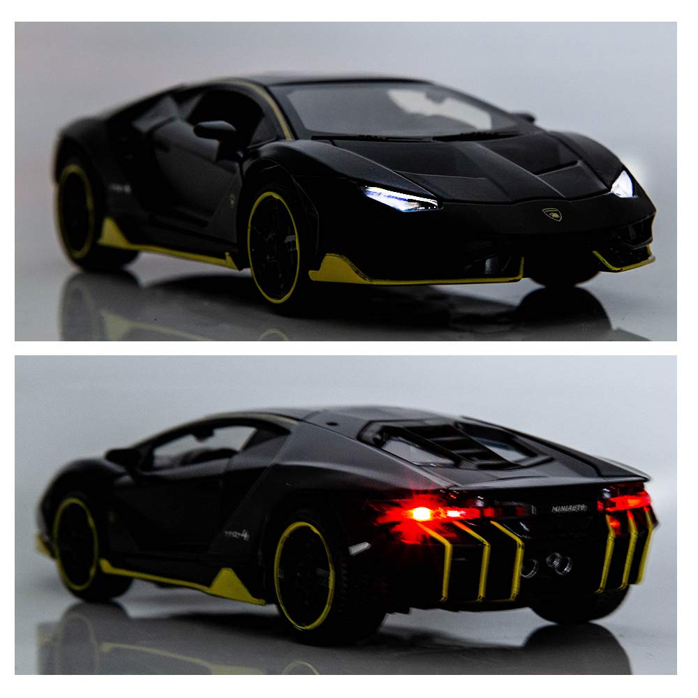 BDTCTK 1:32 Lambo LP770 Car Model Toy Child Sound and Light Pull Back Car Zinc Alloy Toys for Kids Boy Girl Gift (Black)