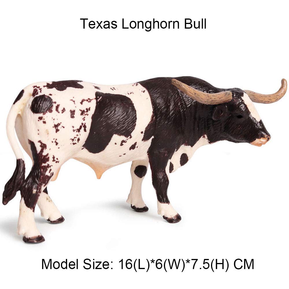 FLORMOON Animal Figures Realistic Texas Longhorn Bull Plastic Early Educational Toys Cupcake Topper Party Gift for Kids 3+ Year Old(Male)