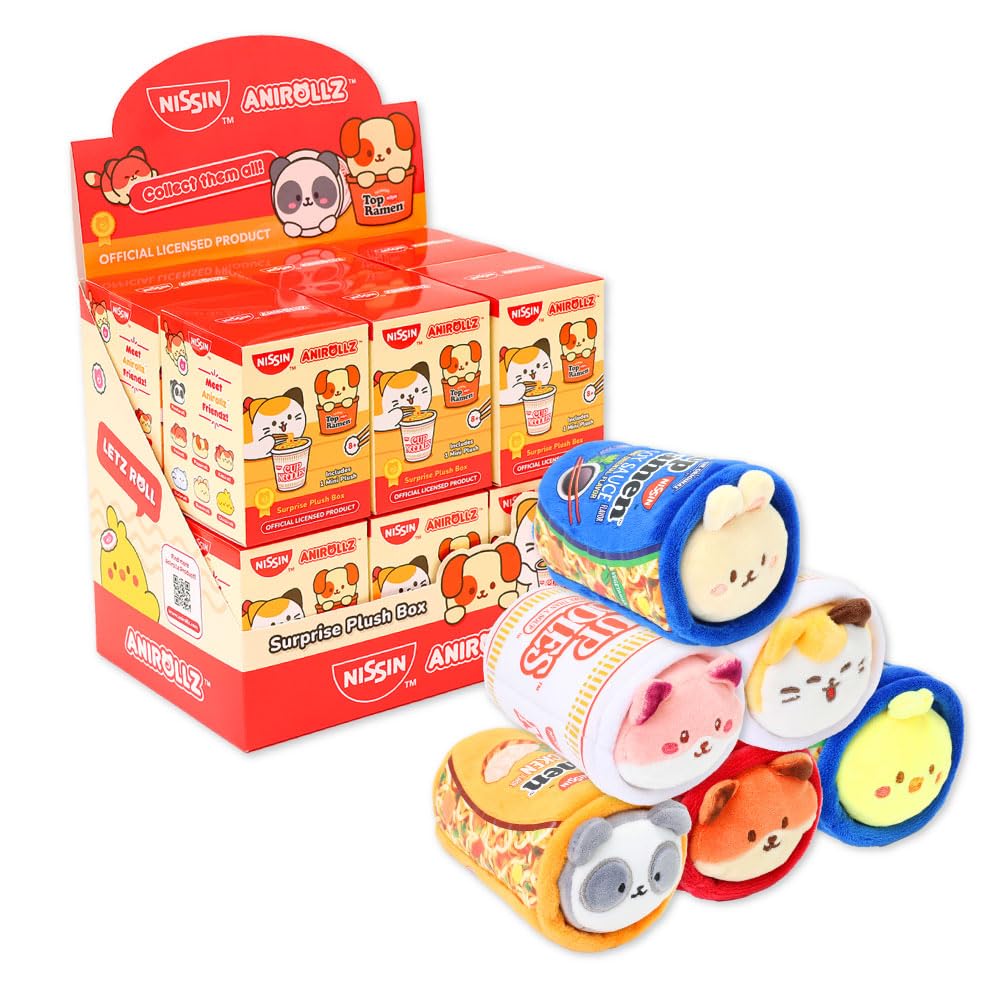 Anirollz x Nissin Surprise Plush Box - 1 Random Mini Plush Toy - Official Cup Noodles & Top Ramen Plush - Soft & Collectible Blind Box Stuffed Animal