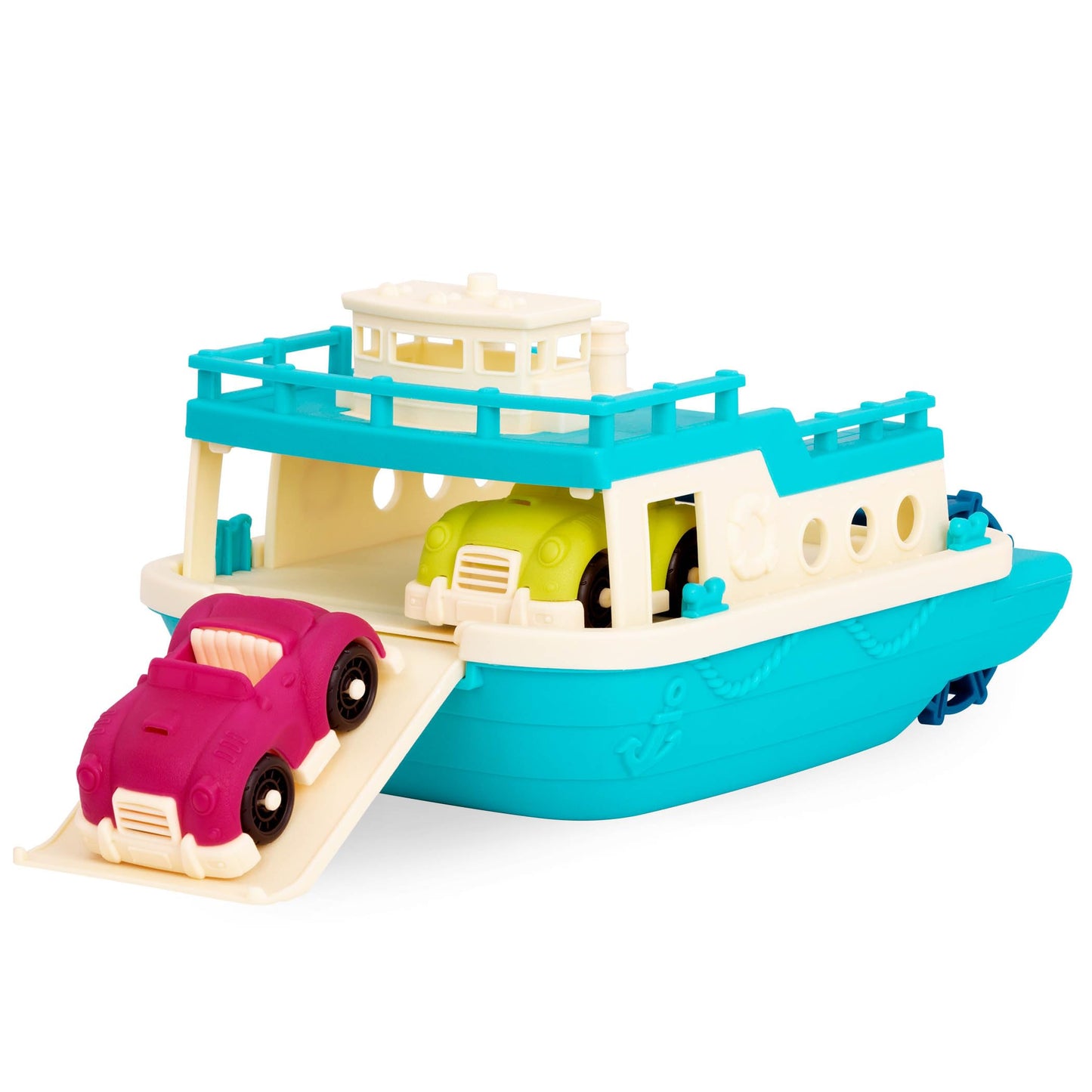 B. toys Toy Ferry Boat, Happy Cruisers with 2 Mini Cars, Bath Toy Set