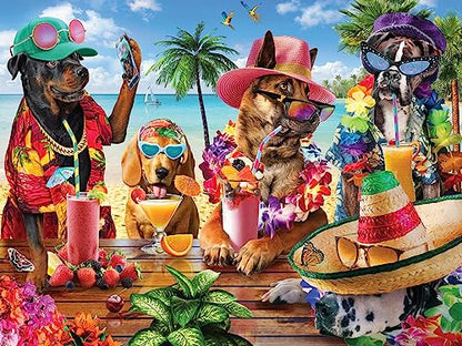 White Mountain 500 Piece Jigsaw Puzzle Funny Dog Summer Gift, Beach Party